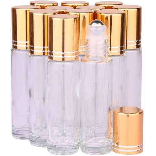 inice 12 Pack Essential Oil Roller Bottles 10ml Clear Glass Bottles Stainless Steel Roll On Ball Metal Cap for Daily Care