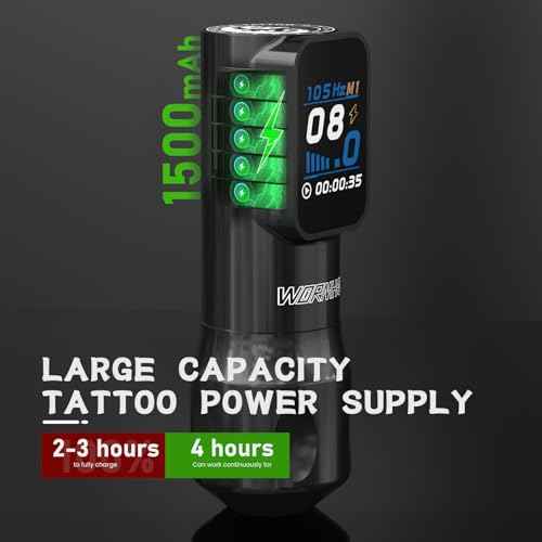 Wormhole Tattoo Kit Wireless Tattoo Gun Kit 1,500mAh Tattoo Power Supply, Smart LED Digital Display Xtreme Tattoo Ink 20 PCS Tattoo Cartridge Needles Complete Tattoo Machine Kit for Artist