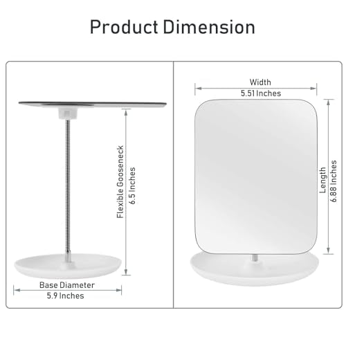 LFOYOU Table Vanity Mirror with Stand - Makeup Mirror for Desk - Adjustable Flexible Gooseneck, 360¡ÆRotation Folding Portable Bathroom Shaving Cosmetic Mirror Square