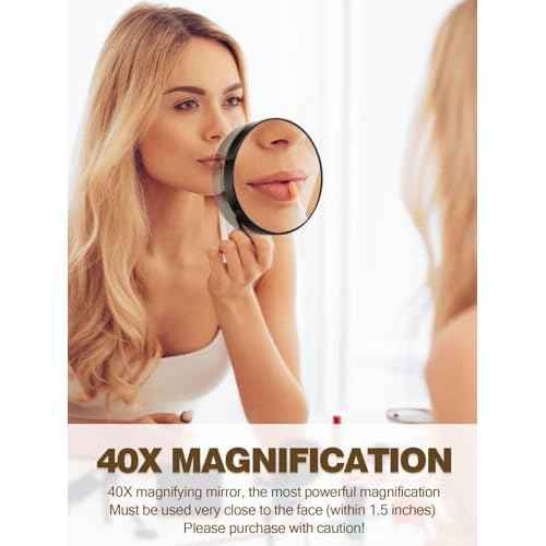 40X Magnifying Mirror with 2 Suction Cups, 3.5 inches Magnified Makeup Mirror and Slant Tweezers,Black,1PC
