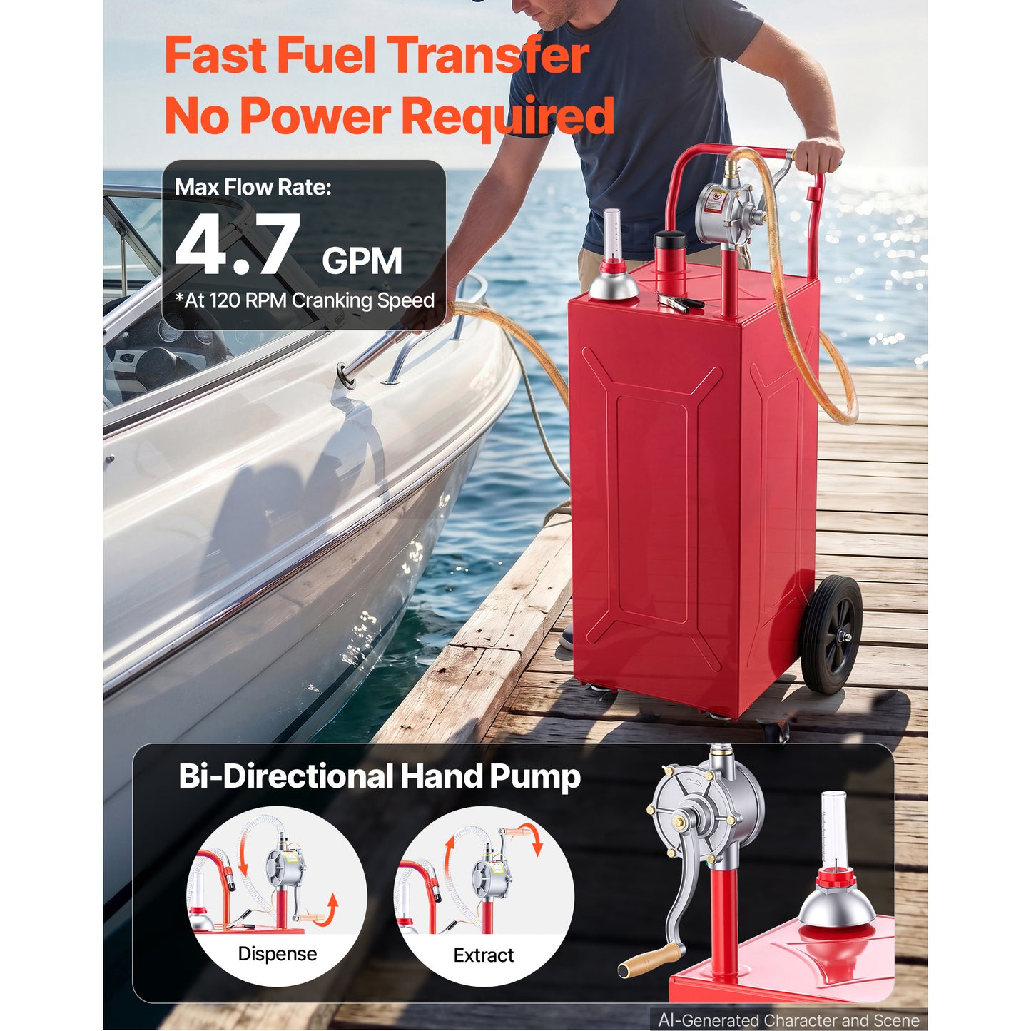 30 Gallon Fuel Gas Caddy with Manual Pump & Wheels - Portable Gasoline Diesel Tank