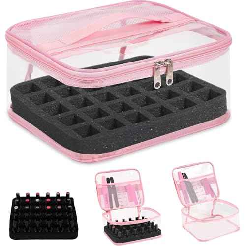 Beloving Clear Nail Polish Organizer Holds 30 Bottles PVC Nail Polish Case See-Through Nail Supplies with Manicure Tools Storage Sections, Portable Travel Nail Tech Carrying Bag for Storage Display