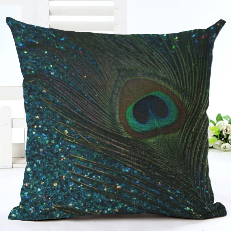 Peacock Printed Linen Cotton Pillowcase 45x45cm Home Decor