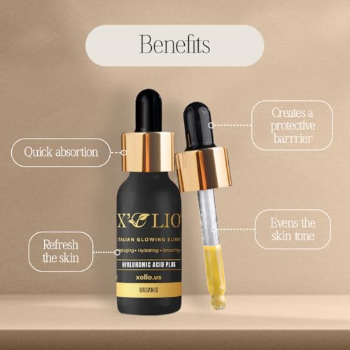 X¡¯Olio Hyaluronic Acid Plus ? The Italian Glowing Elixir | Ultra-Hydrating Face Oil + Serum with Vegan Hyaluronic Acid & Vitamin E | For Radiant, Plump, Smooth Skin | 15ml