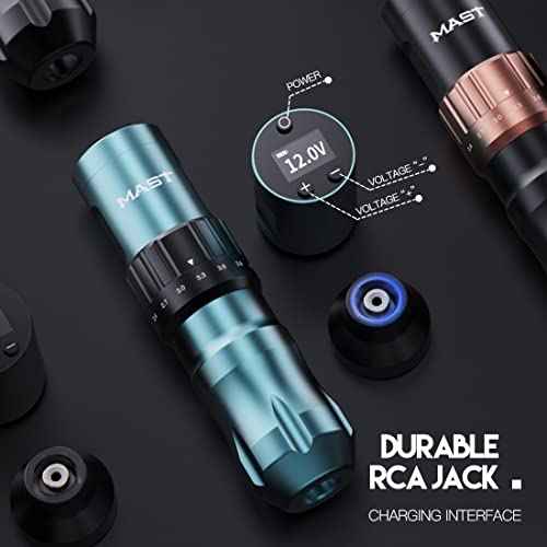 Mast Fold2 Tattoo Gun Kit, Wireless Complete Tattoo Kit, 7 Strokes Length Tattoo Machine, 2 Batteries Power Supply, Pro Tattoo Needles Cartridges Black Inks QP-047