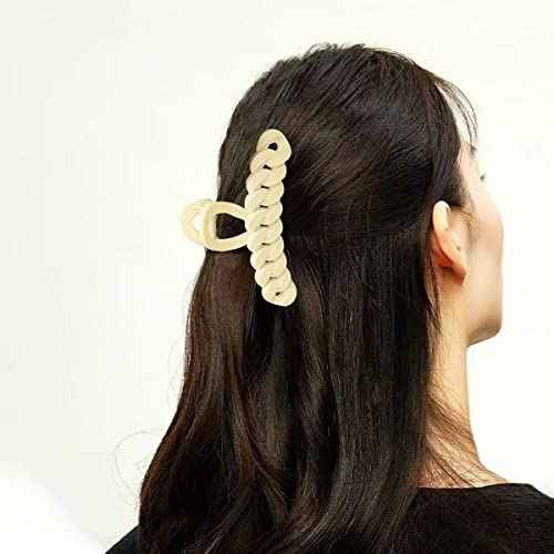 4 PCS Braided Chain Design Hair Clips - Large 4.5" Matte Clips for Thick Hair, Strong Hold, Cute Big Clips for Women (Mocha/Neutral)