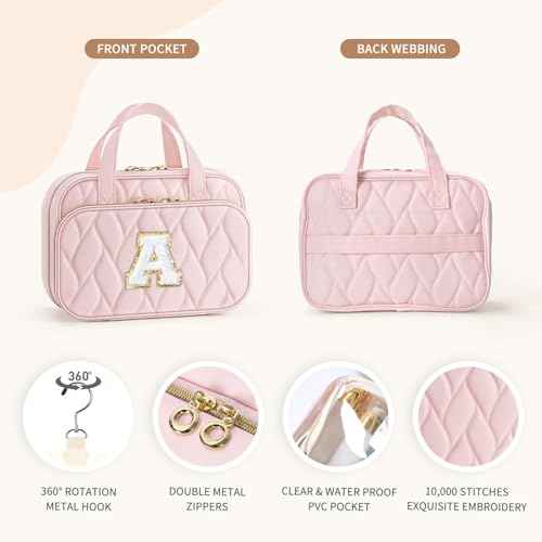 YOOLIFE Teen Girl Gifts Trendy Stuff - Birthday Gifts for 7 8 9 10 11 12 13 14 15 16 17 18 Year Old Teen Girls, Hanging Toiletry Bag Initial Makeup Bag Black - A