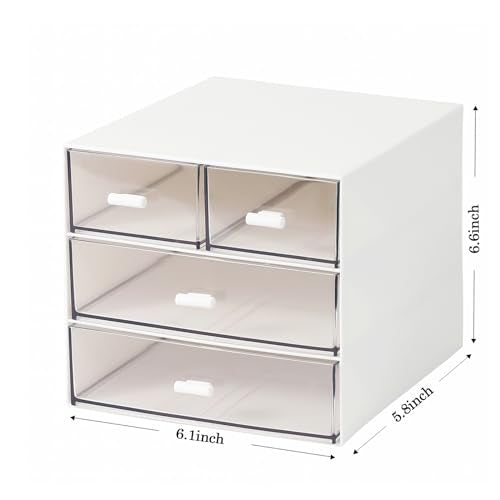 Makeup Organizer with 4 Drawers, Desk Organizer, Cosmetics Storage Box for nail polish, Lipstick, Brushes, Jewelry, Skincare, Bathroom Organization Boxes - White