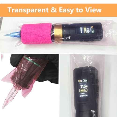 Large Machine Pen Covers with Grip Tape - Yuelong 200Pcs Pink Tattoo Pen Bags and 4Pcs Grip Wrap Kit Combination Machine Sleeves Bags Self-Adhesive Grip Covers Tattoo Supplies for Artist