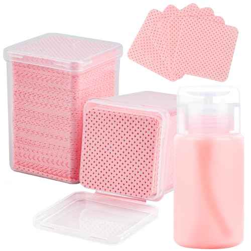 400PCS Lint Free Nail Wipes with Dispenser - Gel Nail Polish Remover Wipes with Acetone Dispenser,Lash Extensions Glue Cleaning Wipe with 1PCS Empty Pump Dispenser Bottle Nail Supplies