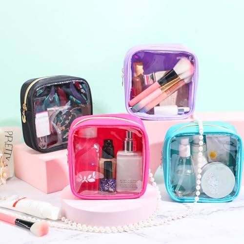 Hushee 4 Pcs Clear Nylon Makeup Bag for Women Gifts Preppy Cosmetic Bag PVC Travel Toiletry Zipper Pouch Waterproof Storage Organizer Pouch for Women(Mini)