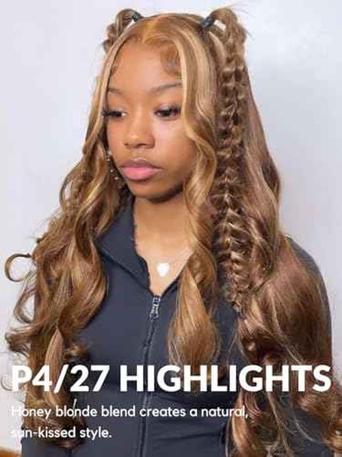 HERMOUS 13A Double Drawn Honey Blonde Highlight Thick Body Wave Bundles Raw Human Hair 20 Inch, Shed Free Ombre Brown Soft 100% Raw Human Hair Single Bundles Colored P4/27 Quick Weave