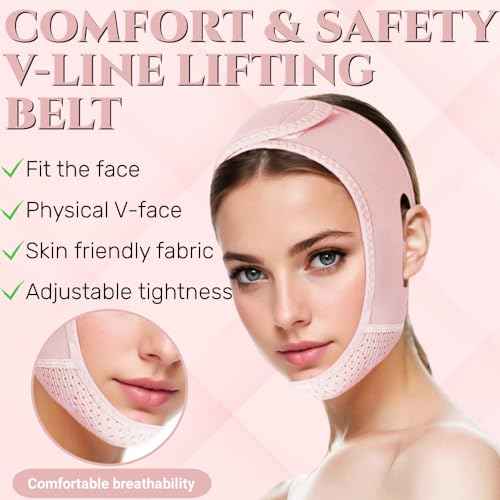 V Line Lifting Mask Chin Strap for Sleeping, V Line Lifting Mask for Women,Jaw Exerciser£¬Medium,LightPink
