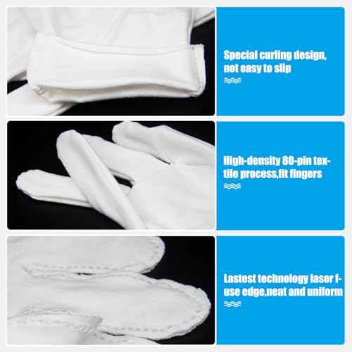 4 Pairs White Gloves, Breathable Cotton Gloves for Dry Hands Sleeping, Washable Eczema Moisturizing Glove Overnight for Women Men, Halloween Wedding Costume Work Glove for Serving Inspection