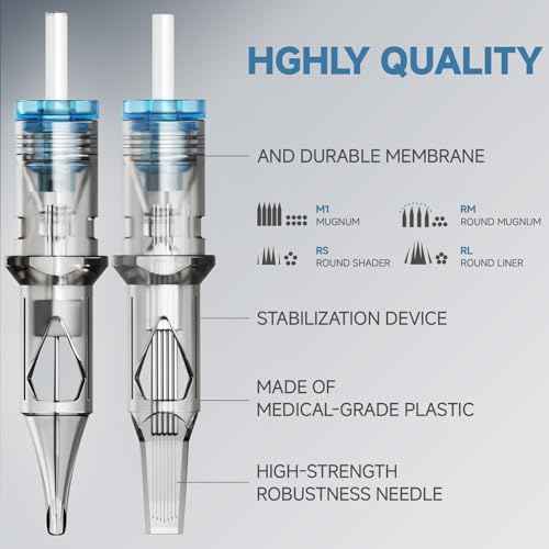 Kooba 1207RS Tattoo Cartridge Needles 30 Pcs # 12 Standard 7 Round Shader Long Taper with Membrane Safety Cartridges Disposable for Rotary Tattoo Machine Pen Gun