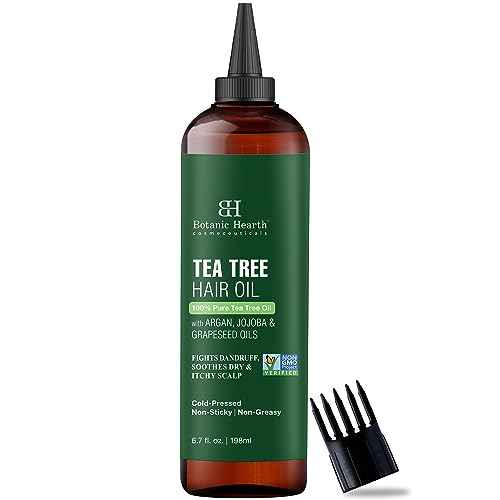 Botanic Hearth 100% Pure Tea Tree Oil For Hair Growth | Infused with Jojoba & Grapeseed Oils | Hair Oil Repairs Dry Damaged Hair, Strengthening, Healthier - Hair Tonic, 6.7 fl oz