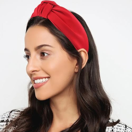 Red Headband, Top Knot Headband for Women Non Slip, Halloween Knotted Headbands for Girls, Wide Head Bands Hair Accessories for Gift Christmas