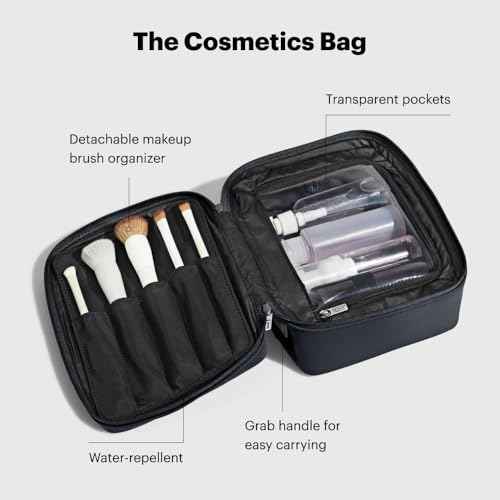 Away Cosmetics Bag, Makeup Bag with Detachable Brush Roll, Waterproof, Clear Zip Pockets, Travel Friendly, Clay Pink