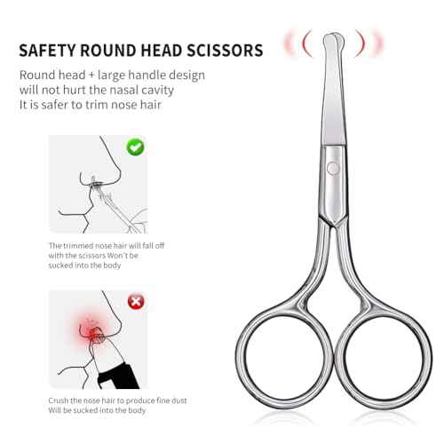 Small Scissors With Round Tip Design - Professional Grooming for Hair, Eyelashes, Nose, Eyebrow Trimming, Mustache - Will Not Hurt the Nasal Cavity