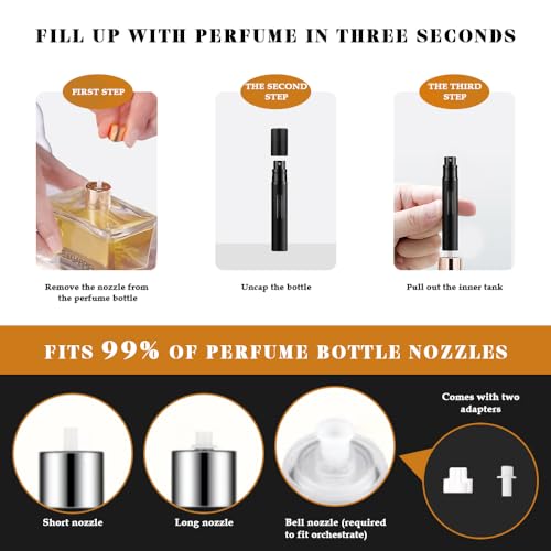 8ml Perfume Atomizer Travel Refillable,Mini Cologne Dispenser, Bottom-Filling Fragrances Perfumes Bottle,Portable Sprayer Pocket Size for Women Men Cruise Car Trip Gift 2pcs (Black-Black)