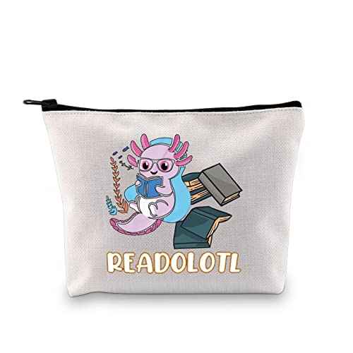 GJTIM Axolotl Gifts Bookish Gifts Readolotl Makeup Bag Funny Axolotl Book Reading Zipper Pouch Bookworm Gifts for Readers Book Lovers (Readolotl Bag)