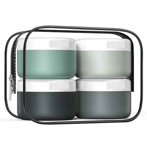 Travel Containers for Toiletries, Silicone Cream Jars BPA-Free, Leak-proof 2oz Travel Size Containers, Portable Size Silicone Jars with Lid for Cosmetic Face Hand Body Cream (4 Pack)