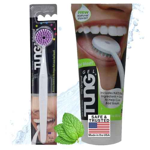 TUNG Tongue Cleaning Kit, TUNG Brush and Natural Mint Blast Gel, Bad Breath Odor Eliminator, Halitosis Defense, USA Made (Set of 1)