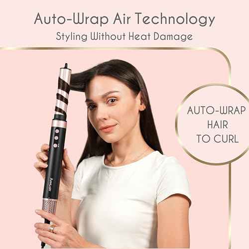 5 in 1 Ionic Hot Air Styler, 1400W Powerful Hair Dryer Brush, Auto-Wrap Curlers, Paddle Brush for Fast Drying, Volumizing with Travel & Storage Bag Compatible with Dyson Airwrap