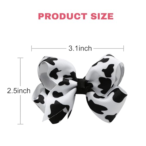 4PCS Cow Print Hair Bows Clips for Baby Girls Women Cowgirl Moo Cow Bowknot Party Hair Accessories 3 Inch