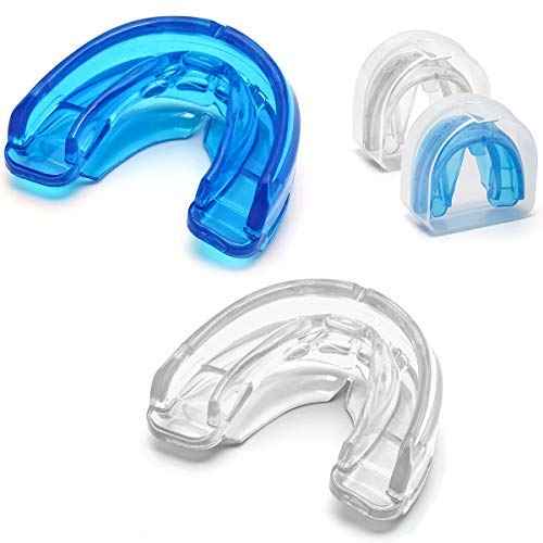 Coolrunner Double Braces Mouth Guard, Sports Athletic Mouth Guards Youth Mouthguard for Upper and Lower Teeth Protection Required for Youth, Teenager and Adults (Blue) (Blue+Transparent)