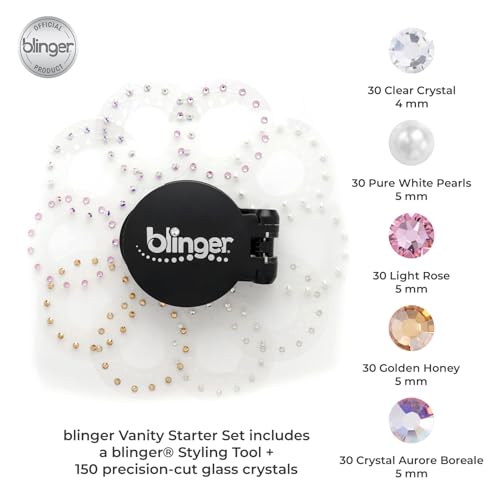 blinger¢ç Vanity Starter Set ? as seen on Shark Tank | Hair Gem Stamper + 150 Precision-Cut Glass Crystals | Easy To Use Hair-Safe Accessories for Women | Hair Jewelry for Festivals, Parties & Gifts