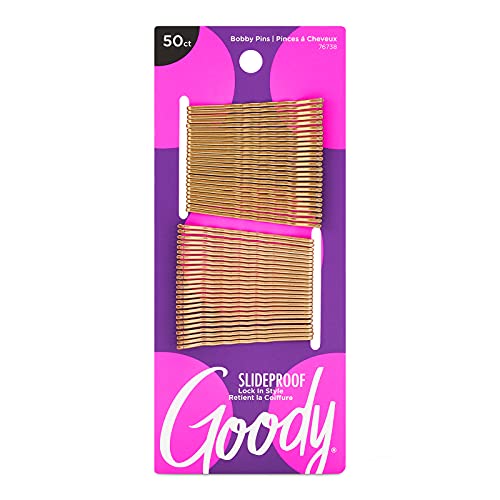 Goody SlideProof Bobby Pins - 50 Ct, Metallic Blonde, High Gloss Bobby Hair Pins for Styling, Lock In Style, Comfortable, Pain-Free Hair Accessories for Women & Men, All Hair Types