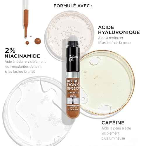 IT Cosmetics Bye Bye Dark Spots Concealer + Brightening Serum ? 2% Niacinamide, Hyaluronic Acid & Caffeine - Medium Coverage, Natural Finish, All Skin Types - 0.22 fl oz