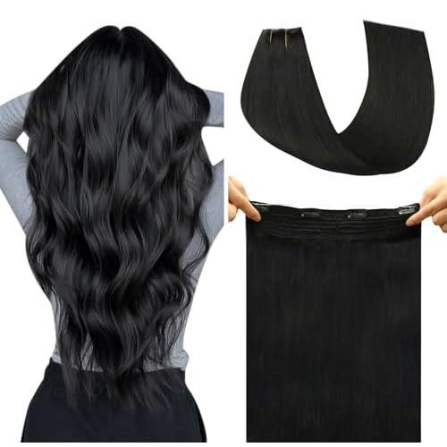Invisible Wire Hair Extensions Real Human Hair, 22 Inch 85g Jet Black Hair Extensions Seamless Fish Line Hair Extensions Natural Look Real Hair Extensions for Women(#1-22inch)