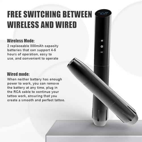 109 Wireless Tattoo Pen Machine Rotary Tattoo Gun with 2PCS Replaceble Batteries Coreless Motor Digital Display Cartridge Battery Pen Permanent Makeup Tattoo Supply for Tattoo Artist (Black)