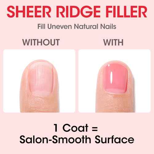 GELLEN 4?in?1 Clear Nail Polish Base Coat Sheer Tinted Red, Ridge Filler, Nail Strengthener & Concealer, Calcium Formula Strengthen Nails, Natural Color Enhance Natural Look, HEMA Free, Anti Yellow