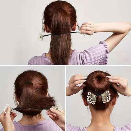 2 PACK Rhinestone Pearl Hair Accessories - Lazy Curler, Crystal Twist Bun Maker, French Hairstyle for Women and Girls