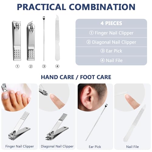 Lasnten 100 Bulk Nail Clipper Set Bulk Manicure Kit Stainless Steel Pedicure Professional Nail Care Kit with Travel Case Portable Grooming for Husband Men Women Family(Black,4 in 1)