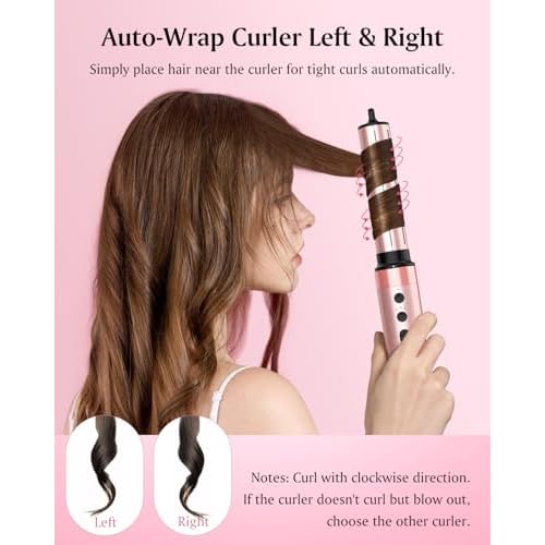 Brightup Dual Voltage Air Wrap Hair Styler - 5 in 1 High Speed Hot Air Styler 1400W Blow Dryer Brush, Negative Ions, Cool Shot Button, Curler, Volumizer, Straighter, No Heat Damage, with Travel Bag