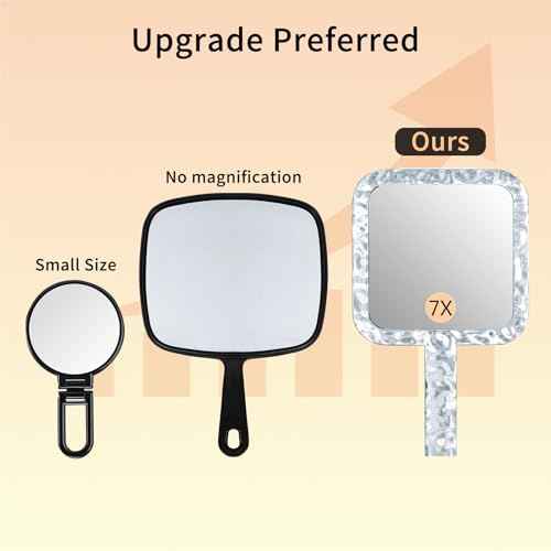 Famihomii Handheld Mirror with 1X/7X Magnification, Dual-Sided Magnification Hand Mirror, Hand Mirror with Handle, 5.1" x 6.1", Lightweight & Durable, Portable & Hangable for Makeup, Shaving - Clear