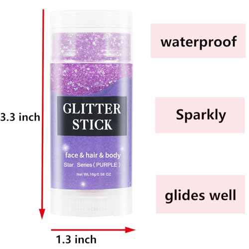 MEICOLY Purple Hair Glitter Stick,Halloween Mermaid Face Glitter Paint,Mardi Gras Outfit for Women Accessories,Waterproof Body Glitter Chunky Makeup,Body Glitter for Spirit Week Costume