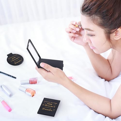 Geetery 48 Sets Inspirational Compact Mirror Bulk Round Makeup Glass Purse Pocket Mini Hand Folding Makeup Mirror with Gift Bags for Thanksgiving Christmas Women Coworker Friends