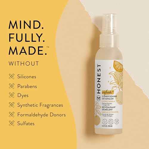The Honest Company Conditioning Hair Detangler, Tear-Free Hypoallergenic Leave-In Conditioner and Fortifying Spray, Citrus Vanilla Refresh, 4 fl oz
