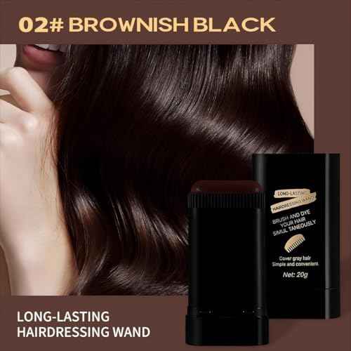 2-in-1 Hair Color Stick & Comb, Long-Lasting Waterproof Color,Sweat-Proof, Quick Root Touch-Up, Coloring Tool ? For Women & Men (2-Pack-BROWNISH BLACK)