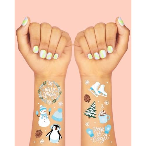 xo, Fetti Winter Christmas Party Temporary Tattoos - 50 Silver Foil Styles | Merry Christmas Party Favors, Stocking Stuffer, Christmas Eve Gift, Xmas Tree + Lights, Santa, Snow, Holiday Accessory