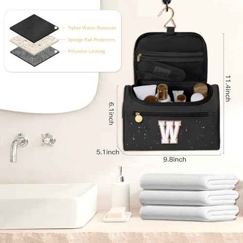 COSHAYSOO Christmas Valentines Galentines Day Fall Travel Gifts for Women Friend Sister Bestie Happy Birthday Party Favor Present, Large Hanging Toiletry Bag Skin Care Toiletries Black Letter W