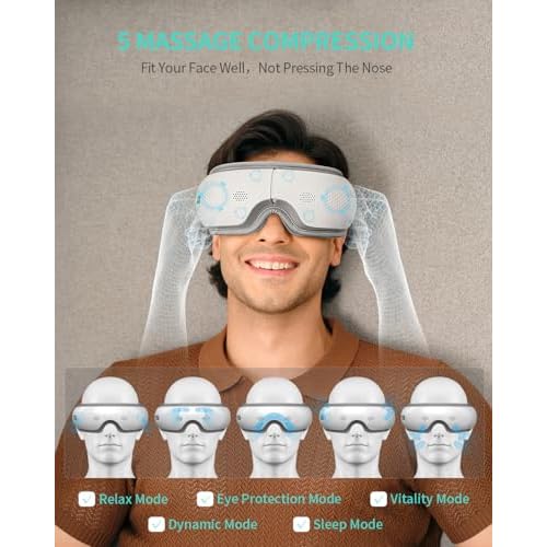 SKG Eye Massager with Heat & Music, Foldable Eye Mask for Migraine & Strain, 5 Massage Modes, Perfect Relaxation Birthday Gifts for Dad, Mom, Men, Women