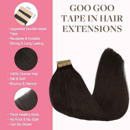 GOO GOO Tape in Hair Extensions Human Hair, 2 Dark Brown, 20inch 50g 20pcs, Skin Weft Seamless Invisible, Silky Straight with Thick Ends, Remy Human Hair
