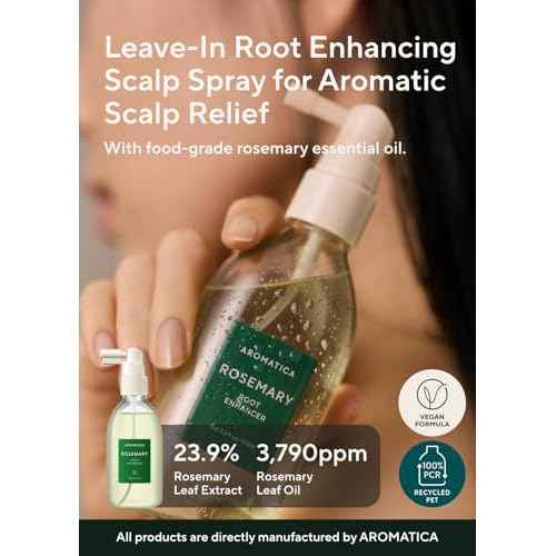 AROMATICA Root Enhancer Rosemary Water Spray for Hair Growth ? Korean Hair Care Oil for Scalp Detox ? Flaky & Itchy & Dry Scalp Treatment ? Free from Sulfate, Silicone, and Paraben (3.38oz)