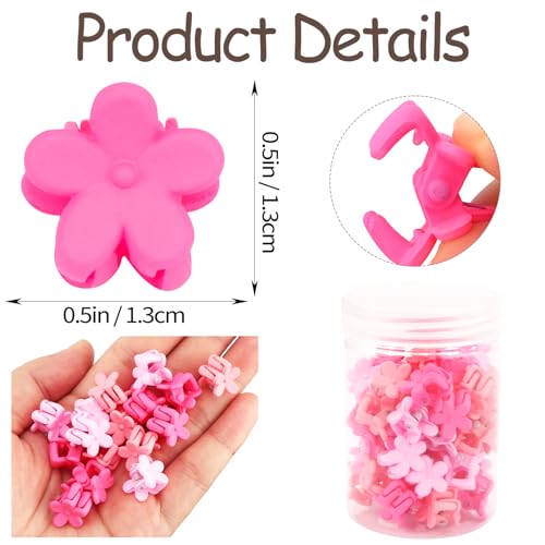 Mini Flower Hair Clips Small 50Pcs Cute Tiny Claw Clips for Bangs Thin Fine Hair Barrettes Decorative Floral Hair Accessories for Women Girls Teens (Pink)